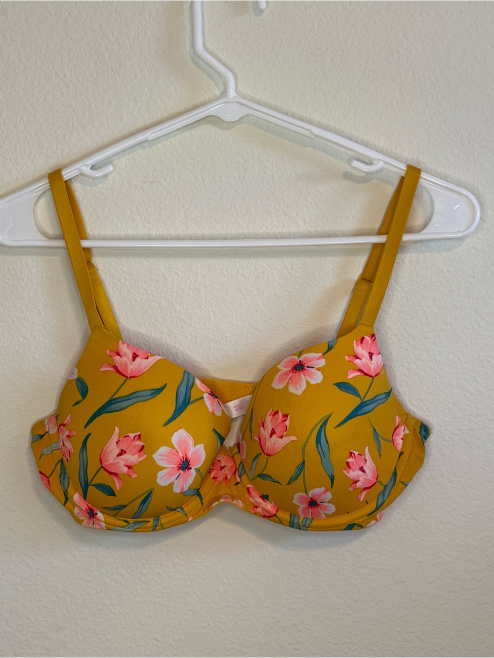 PINK Mustard Yellow Floral Bra